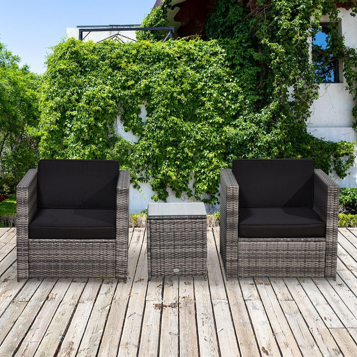 Outsunny Seater Rattan Sofa Furniture Set W/Cushions, Steel Frame-Grey