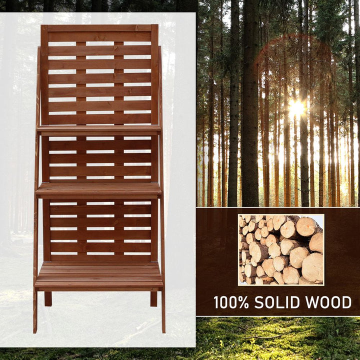 Outsunny Fir Wood -Tier Outdoor Plant Ladder Stand Burnt Orange Tone