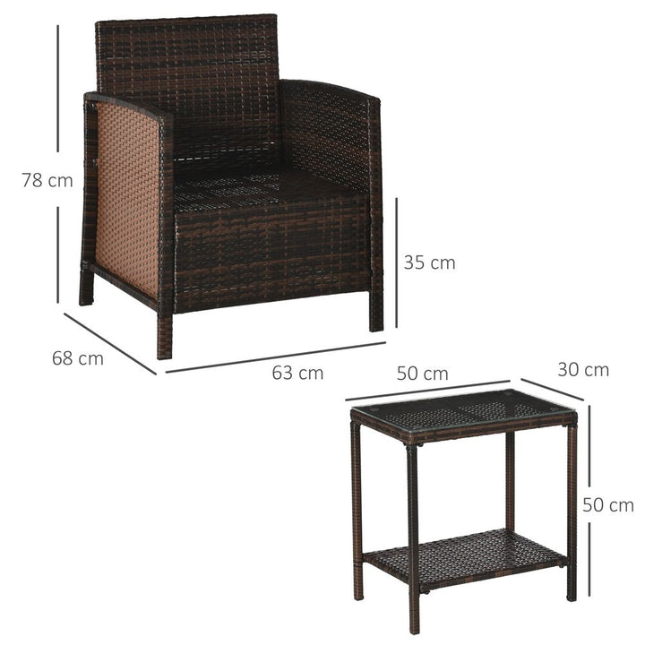  Seater Rattan Furniture Patio Bistro Set Cushion Pillow - Brown