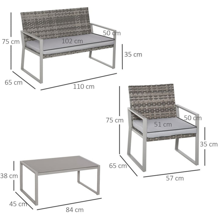-Piece Outdoor Garden Rattan Seating Furniture Set Grey