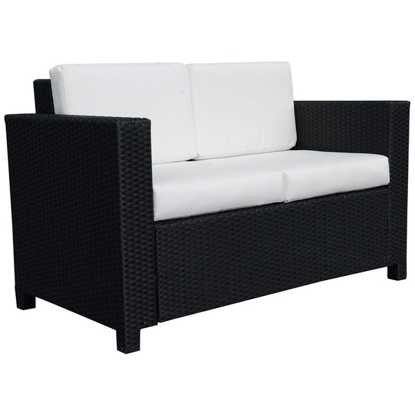 Outsunny Seater Rattan Garden Sofa Black Double Couch Loveseat Wicker