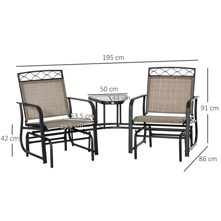 Glider Chair, Seater Patio Rocking Chairs, Tempered Glass Table, Brown