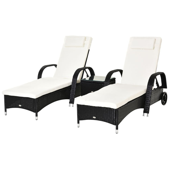 Garden Rattan Furniture PC Sun Lounger Recliner Set & Side Table Patio Wicker