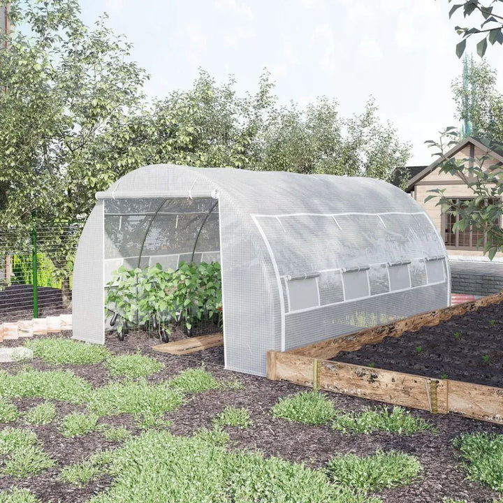  Polytunnel Greenhouse Pollytunnel Tent w/ Steel Frame White