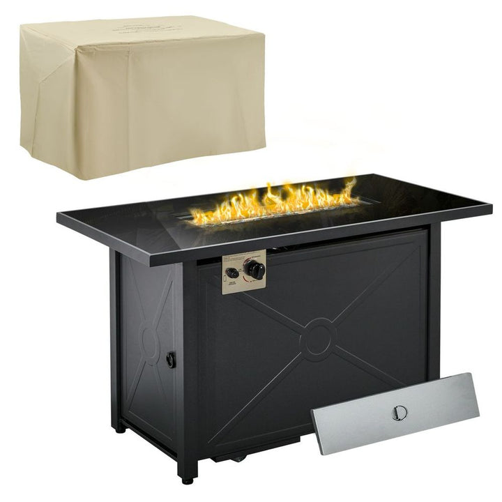 Outdoor Propane Gas Fire Pit Table w/ Rain Cover, BTU, Black