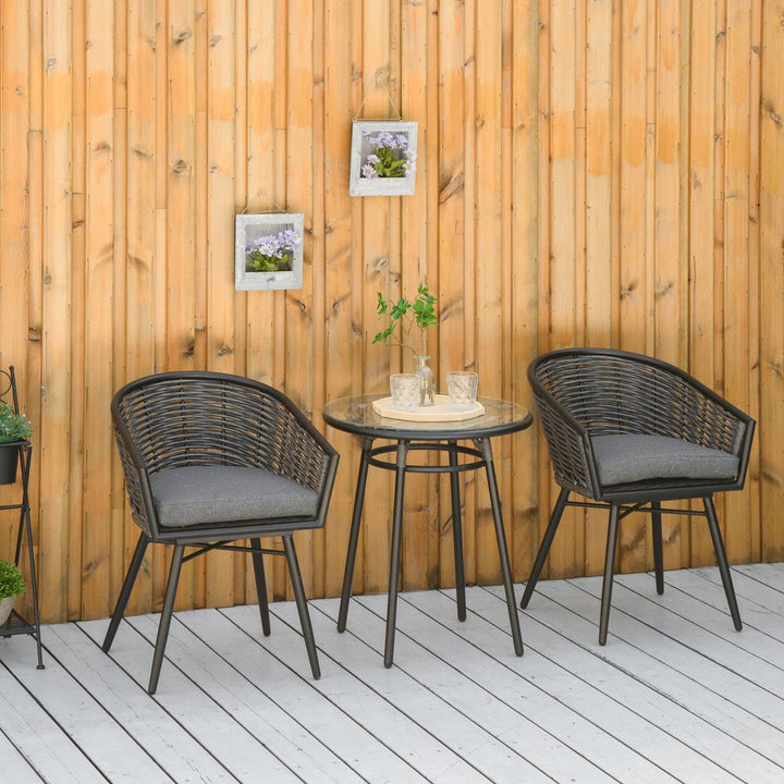 Pc Rattan Bistro Set, Patio , w/ Chairs & Coffee Table , Grey