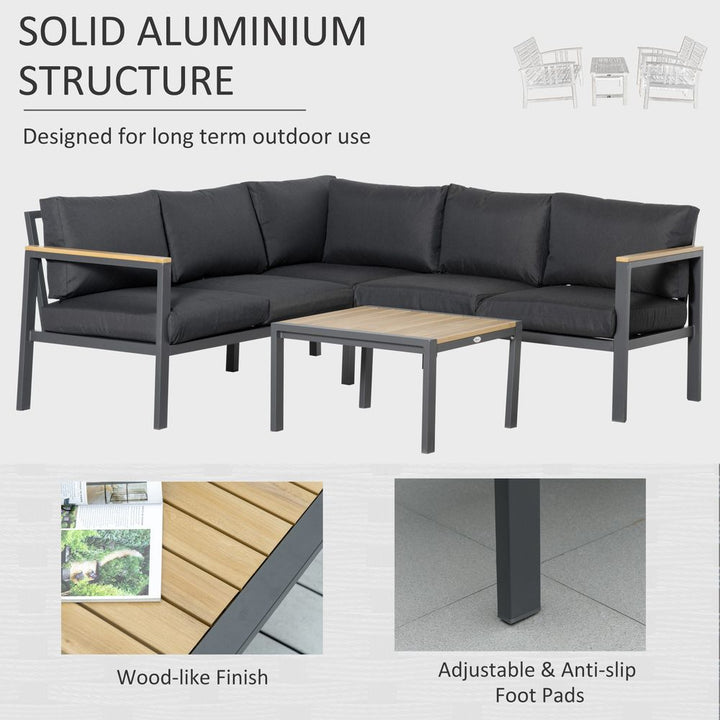  Seater L Shape Aluminium Corner Sofa Set Table, Dark Grey