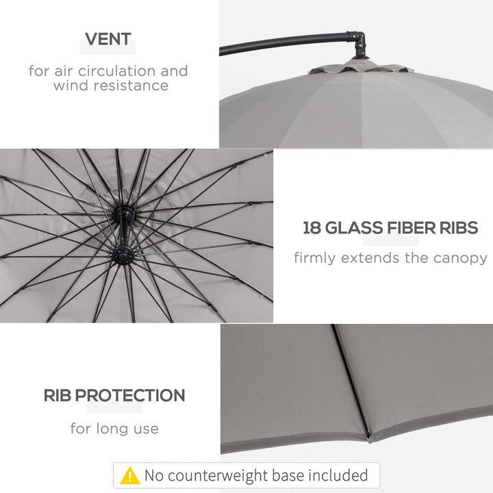 (m) Cantilever Shanghai Parasol w/ Crank Handle, Cross Base, Grey Outsunny