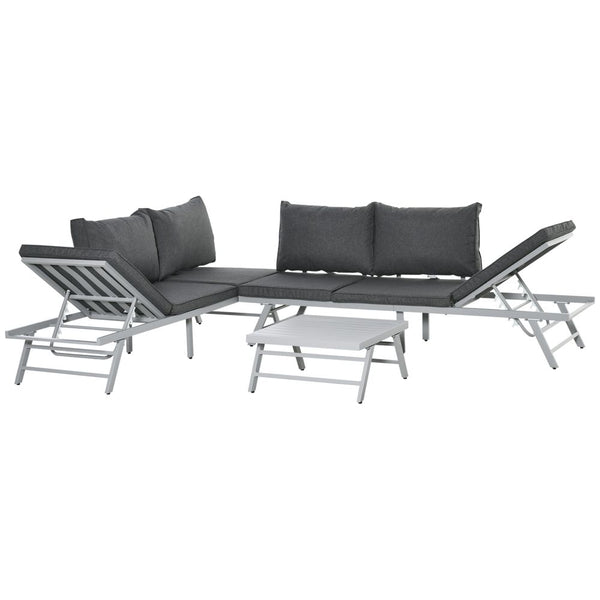 Pc Garden Seating Set w/ Convertible Sofa Lounge Table Grey Coffee