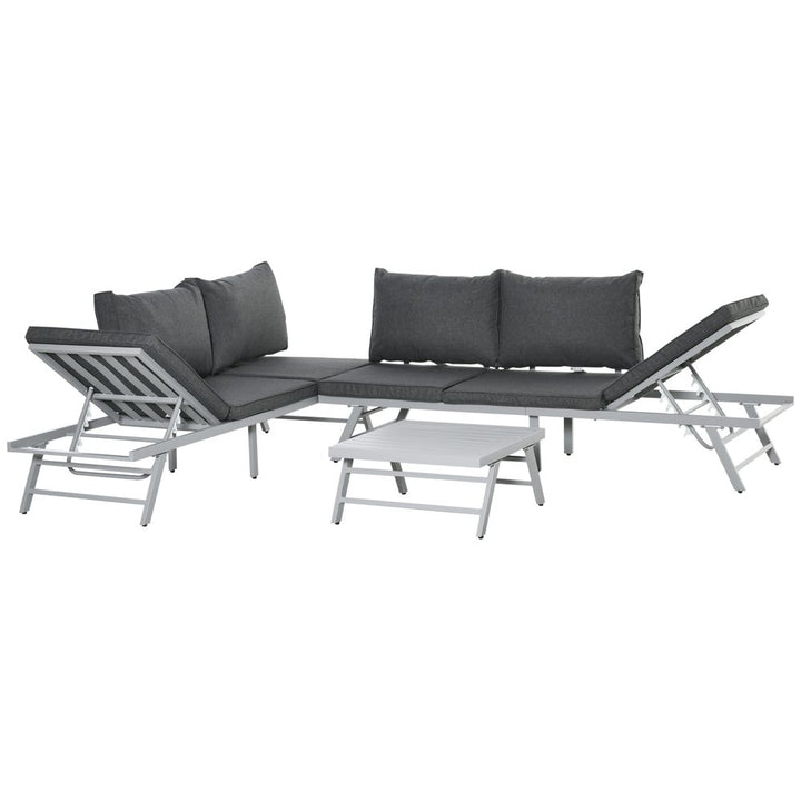 Pc Garden Seating Set w/ Convertible Sofa Lounge Table Grey Coffee