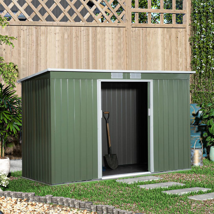 ft x .ft Corrugatedetal Shed with Foundation Vent Doors Green