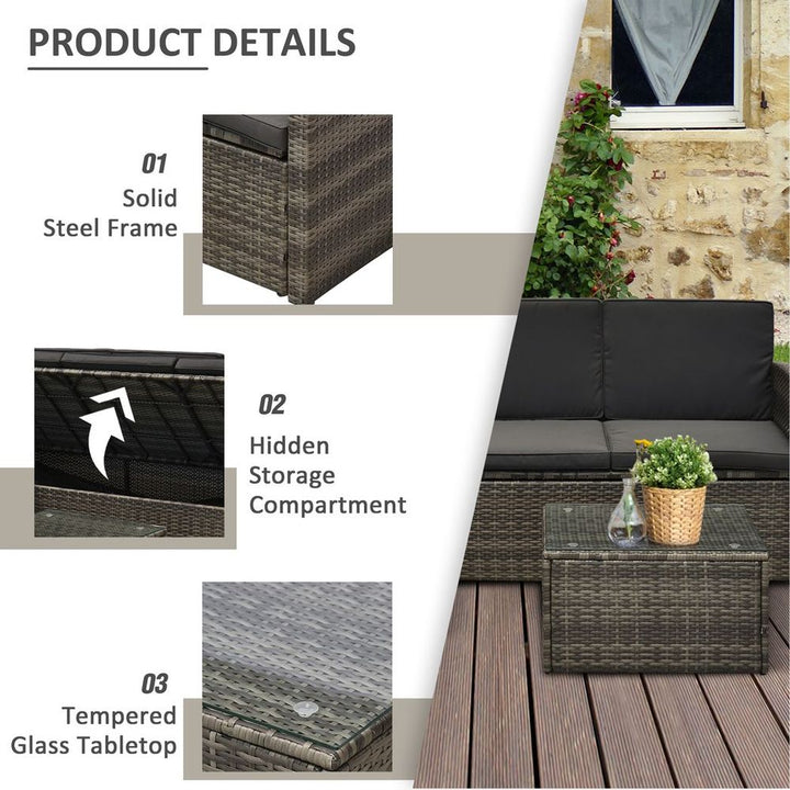 PC Outdoor Patio Furniture Set Wicker Rattan -Seater Sofa Chair Couch Grey