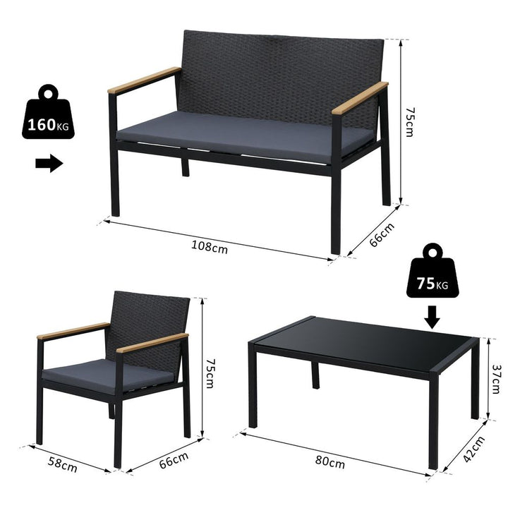 -Seater Outdoor PE Rattan Table and Chairs Set Black