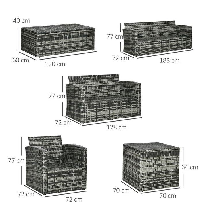 Outsunny Patio Rattan Sofa Set Conversation Furniture with Storage Grey