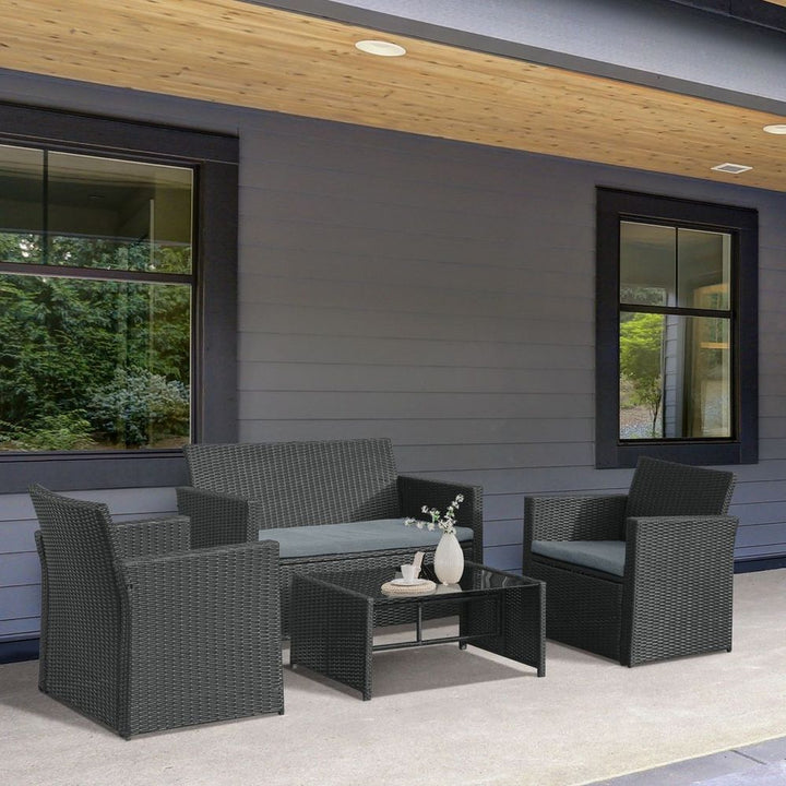 pc Patio Garden Rattan Wicker Sofa -Seater Loveseat Chair Table Black