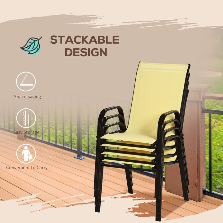 Set of Garden Dining Chair Set Outdoor w/ High Back Armrest Beige Outsunny