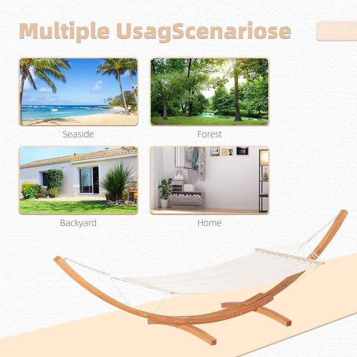 Outdoor Garden Hammock & Wooden Stand Swing Hanging Bed White