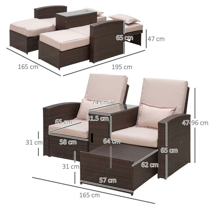 Garden Double Rattan Sun Lounger Sofa Recliner Wicker Patio Brown
