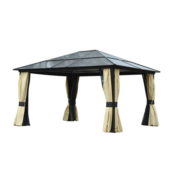 Outsunny .m x .m Aluminium Frame Texteline Draped Hardtop Gazebo Brown