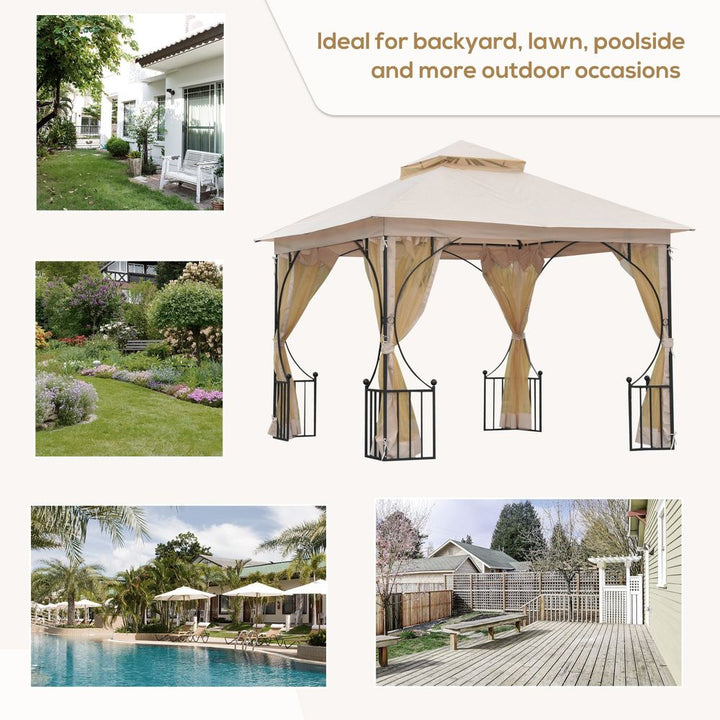 Metal Gazebo With Sides Beige Waterproof Gazebo