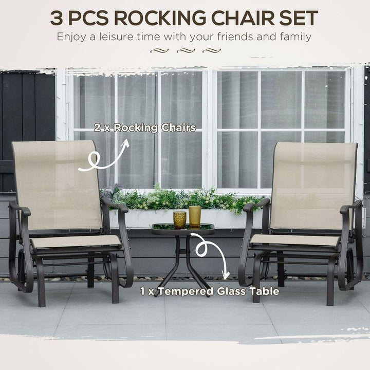  Outdoor Gliding Chairs w/ Table Set Patio Garden Furniture Khaki