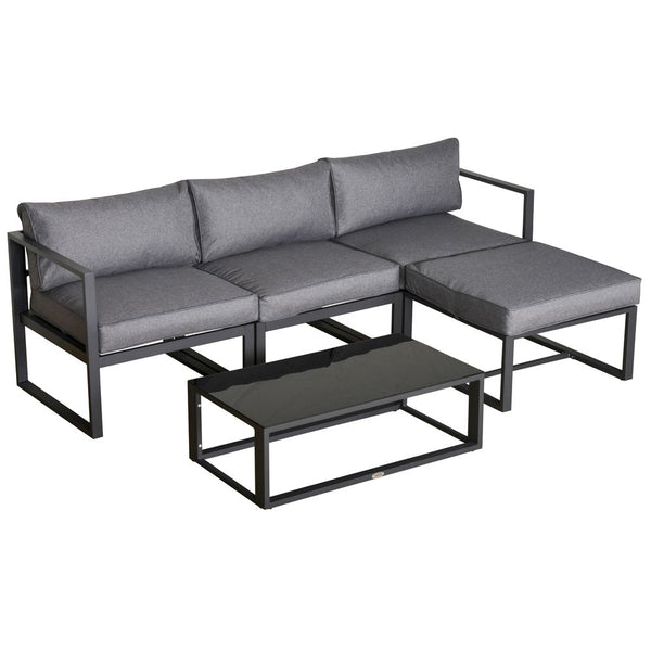 Outsunny -Piece Outdoor Patio Set Padded Cushion Coffee Table Aluminum Tube