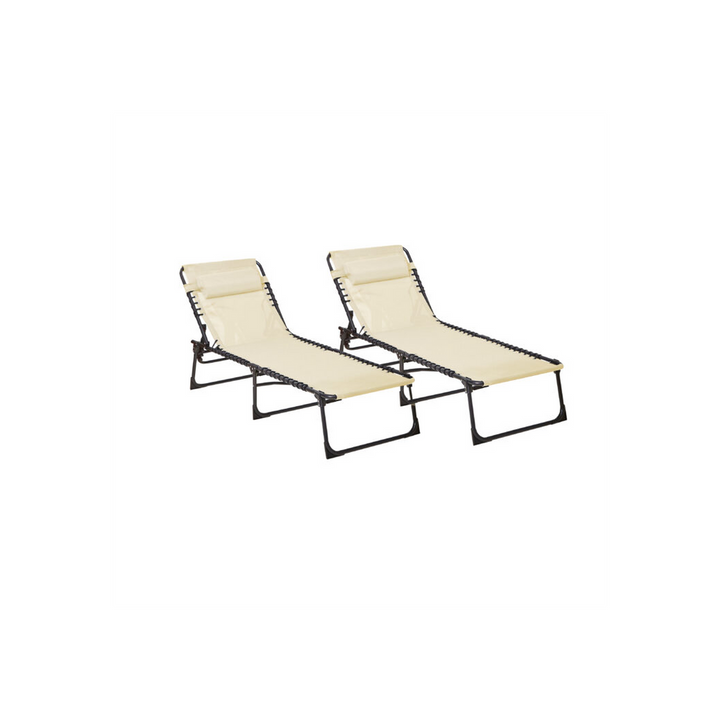 Neo Pair of Cream Outdoor Garden Folding Sun Loungers
