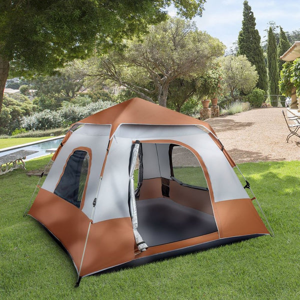 ** Spring Quick Opening Four-Person Family Tent Camping Tent Brown