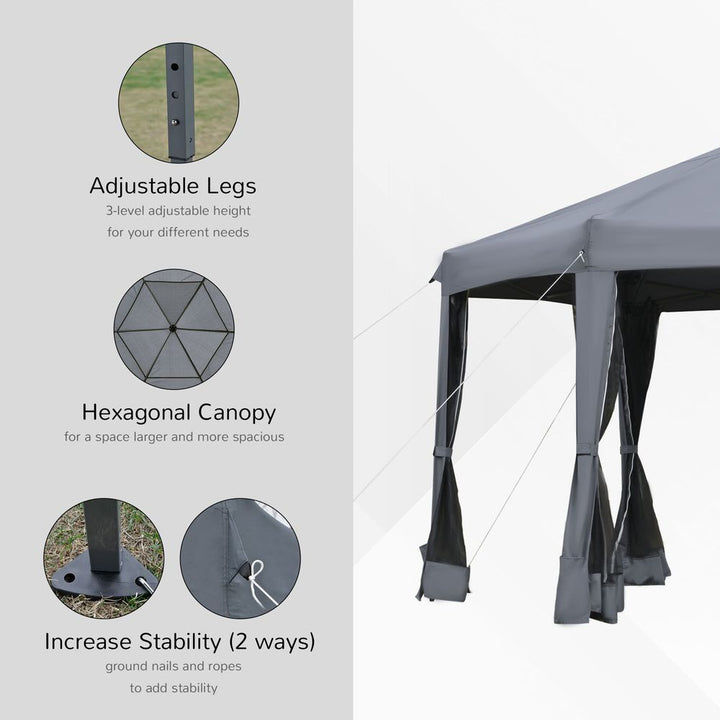 .m Pop Up Gazebo Hexagonal Canopy Tent Outdoor w/Sidewalls Grey