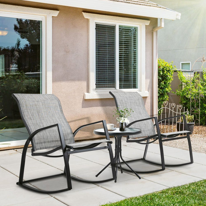 Pc Patio Bistro Set Rocking Chairs and Tempered Glass Table Coffee