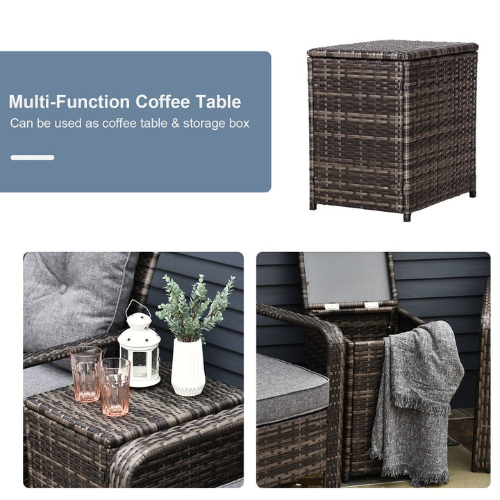  Piece PE Rattan Garden Sofa Set w/ Chairs & Storage Table Grey Outsunny