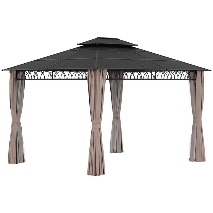 Outsunny . x (m) Double Roof Hard Top Gazebo with Nettings & Curtains