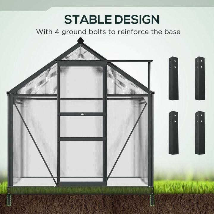 Polycarbonate Walk-In Garden Greenhouse Aluminium Frame w/ Slide Door x ft