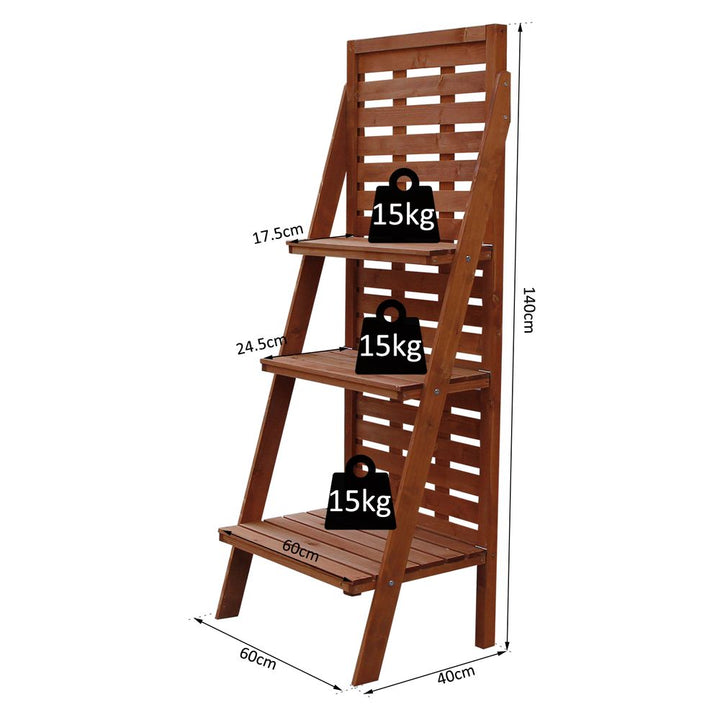 Outsunny Fir Wood -Tier Outdoor Plant Ladder Stand Burnt Orange Tone