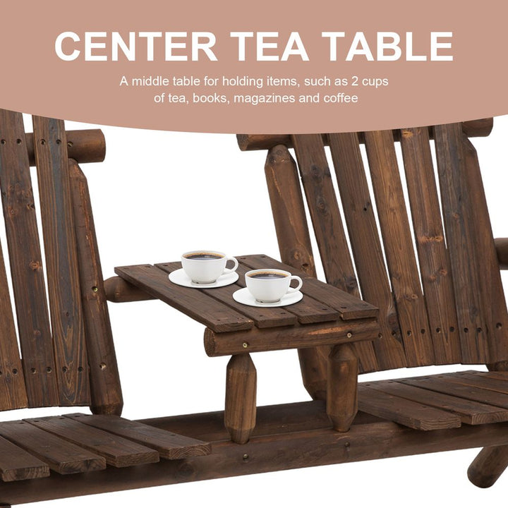 Wood Patio Chair Bench Seats with Center Coffee Table, Garden Bench