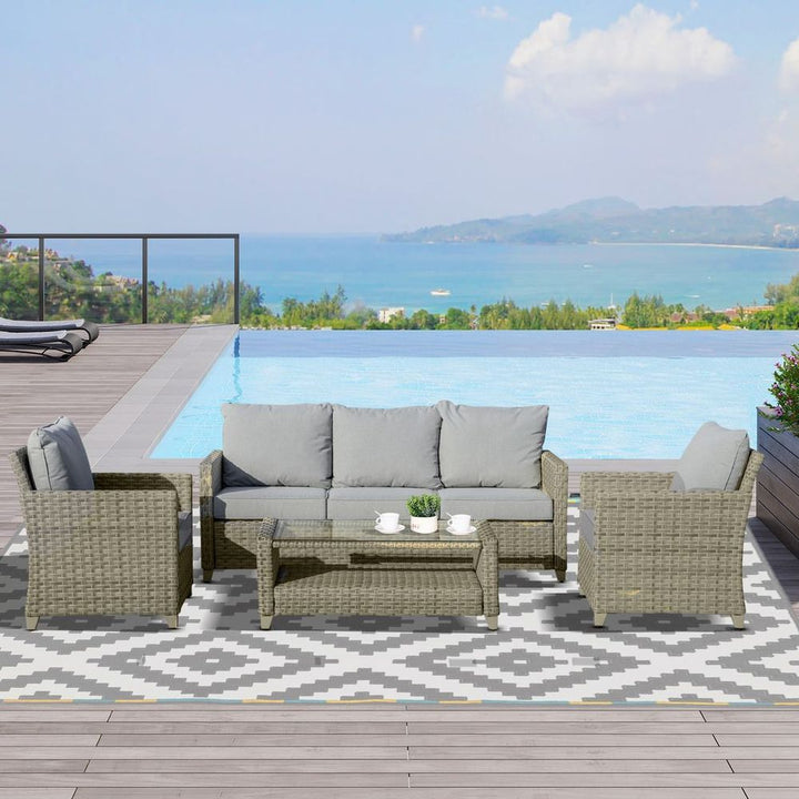  Patio PE Rattan Sofa Set, Outdoor Conversation Furniture Set