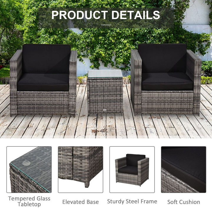 Outsunny Seater Rattan Sofa Furniture Set W/Cushions, Steel Frame-Grey