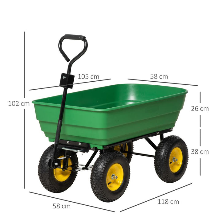 L Garden Cart Heavy Duty Wheel Trolley Wheelbarrow Green