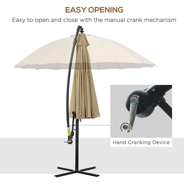 (m) Cantilever Shanghai Parasol w/ Crank Handle, Cross Base, Khaki Outsunny