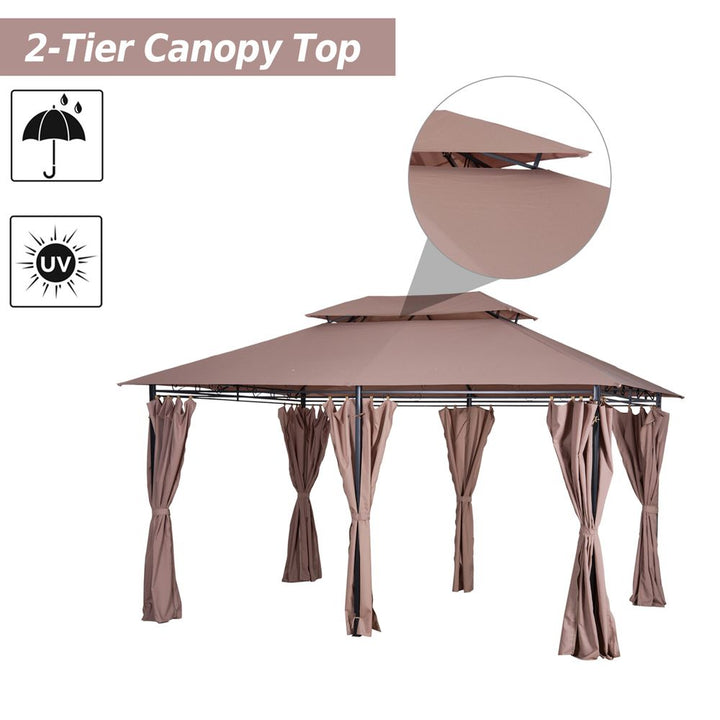 Outsunny Pavilion Steel Frame Garden Gazebo Khaki