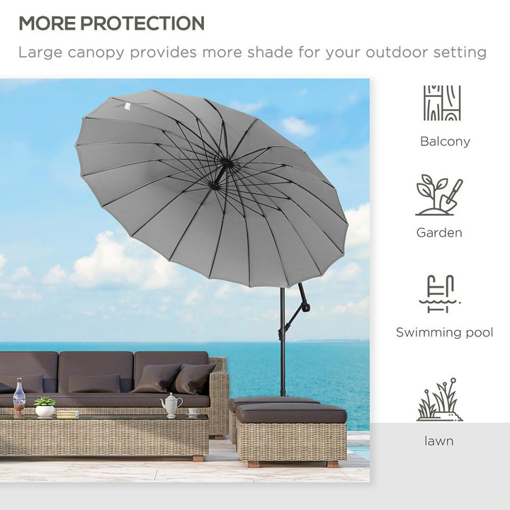 (m) Cantilever Shanghai Parasol w/ Crank Handle, Cross Base, Grey Outsunny