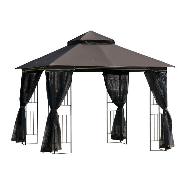 Gazebo xm Patio Canopy Double Tier Roof,esh Curtains Coffee