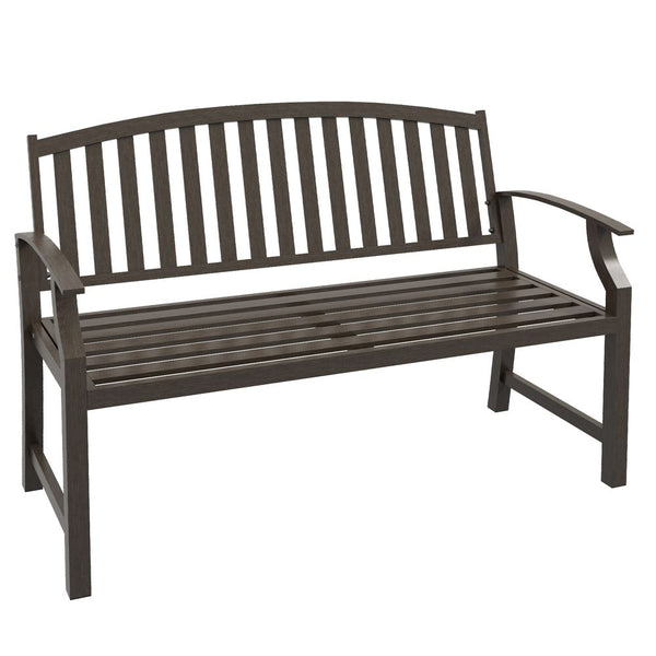 Outsunny Garden Bench with Slatted Seat and Backrest, Curved Armrest, Brown
