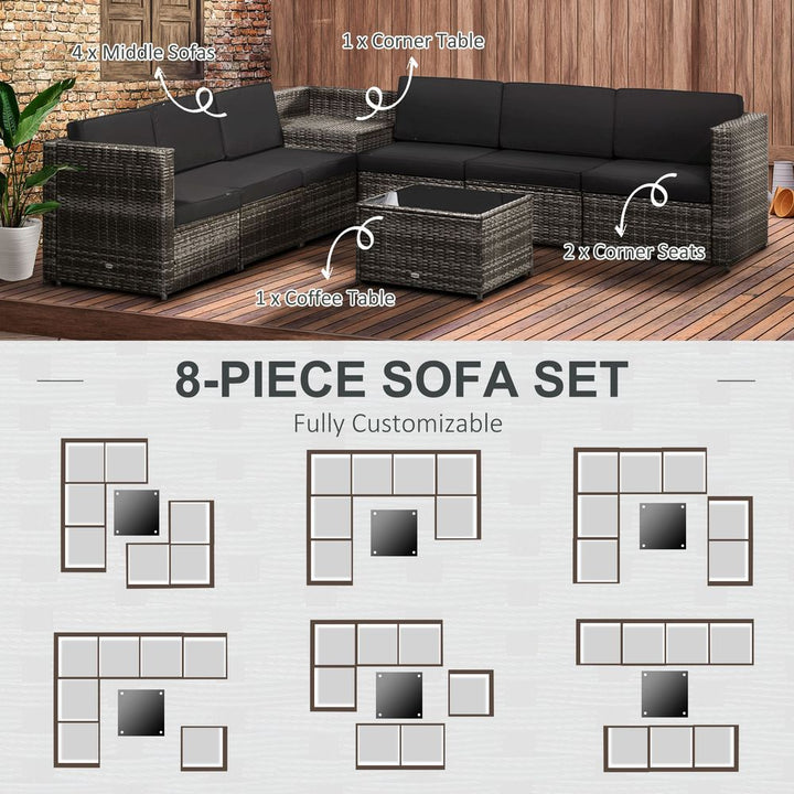 Outsunny -Seater Rattan Sofa Furniture Set W/ Cushions, Steel Frame-Grey