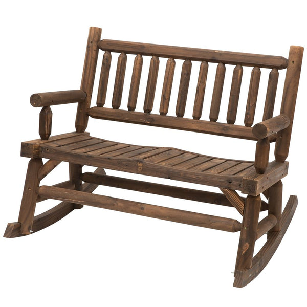 -Seater Rocking Bench Wood Frame Curved Dark Stain Brown