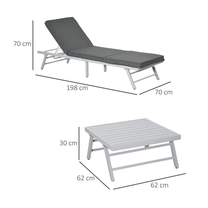 Pc Garden Seating Set w/ Convertible Sofa Lounge Table Grey Coffee