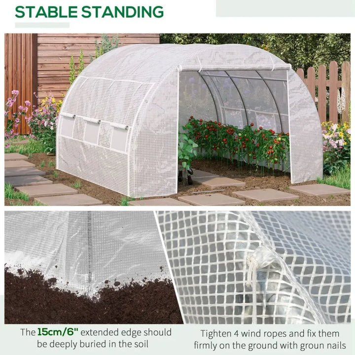  Polytunnel Greenhouse Pollytunnel Tent w/ Steel Frame White
