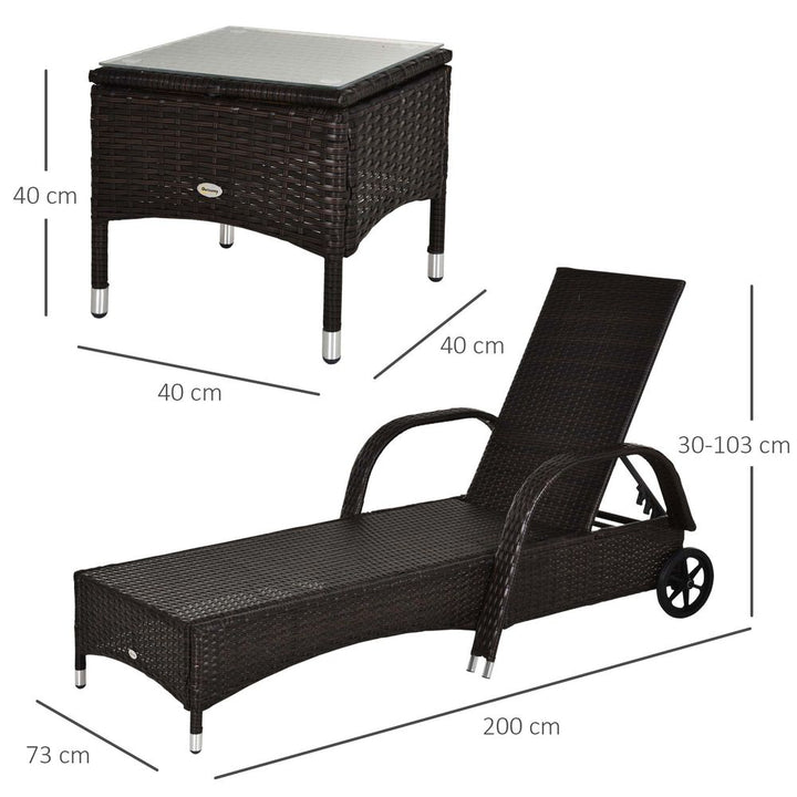 Garden Rattan Furniture PC Sun Lounger Recliner Set & Side Table Patio Wicker