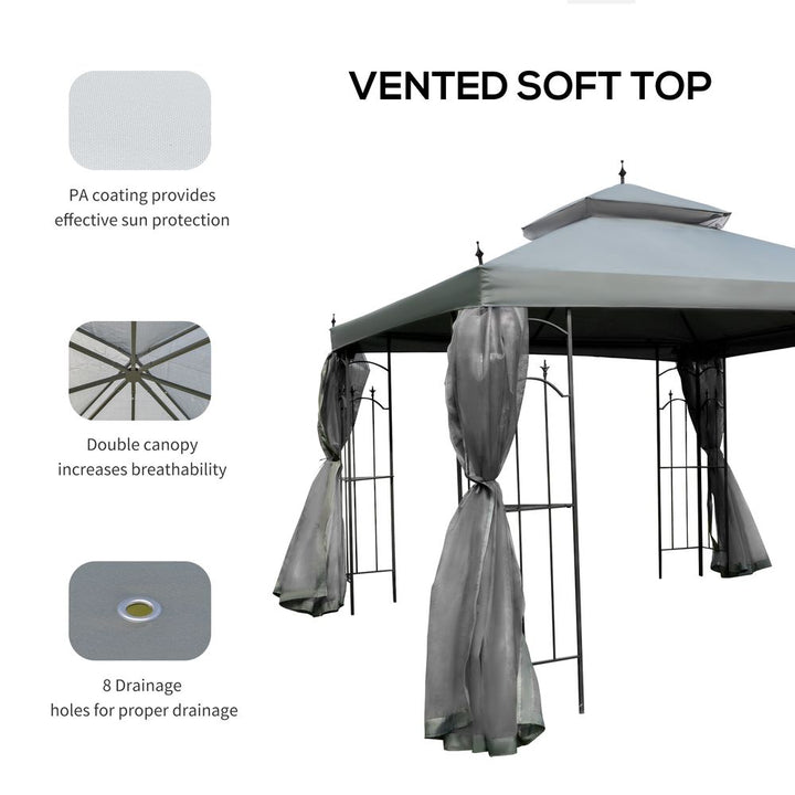  x (m) Garden Gazebo Double Top Gazebo Canopy w/ Curtains Grey Outsunny