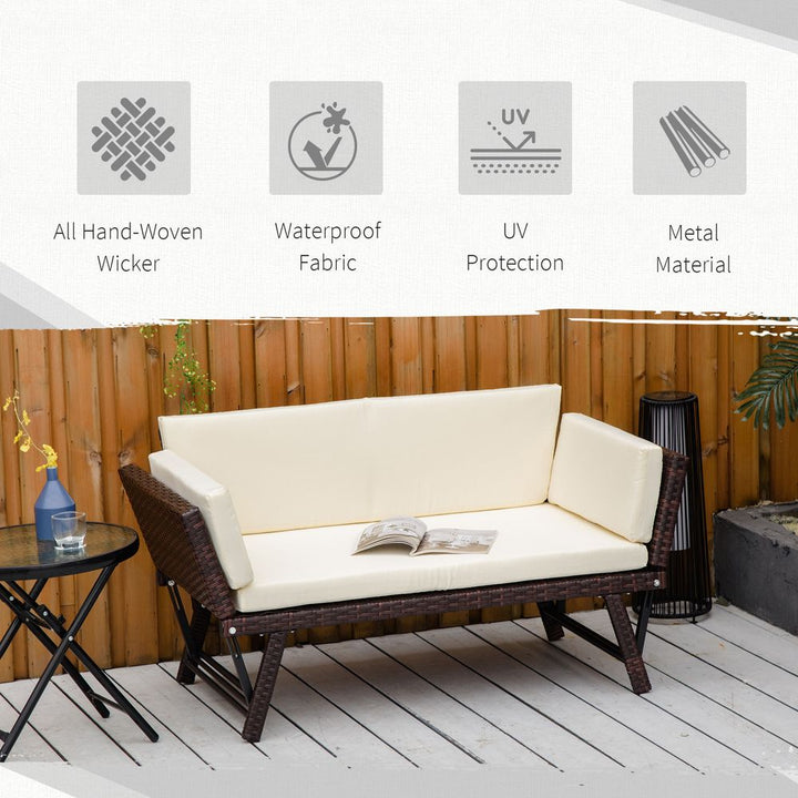 Outsunny -Seater -in- Rattan Convertible Sofa Daybed Brown